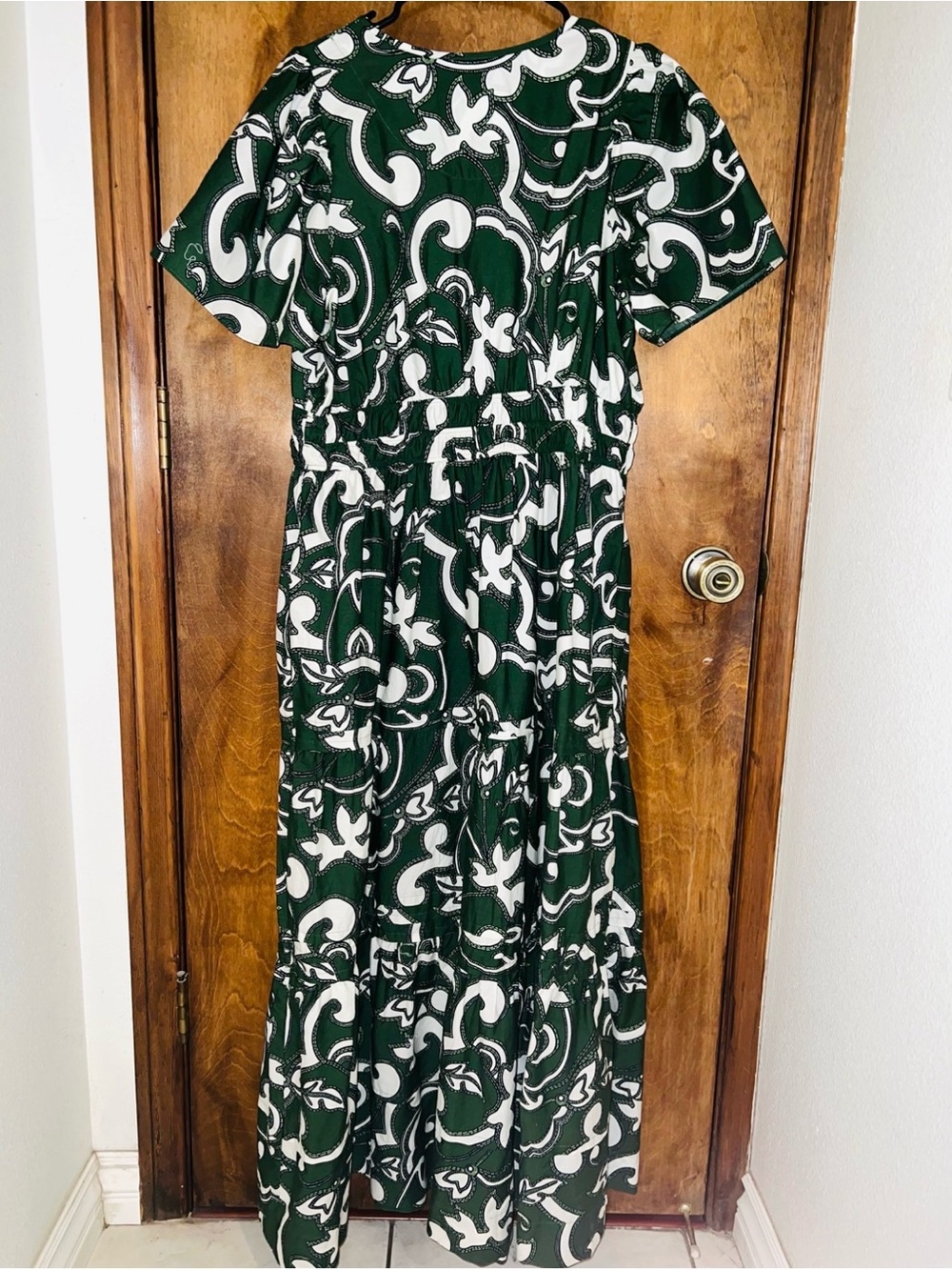 Anthropologie Somerset Forest Green and White Printed Tiered Maxi Dress - Picture 4 of 5
